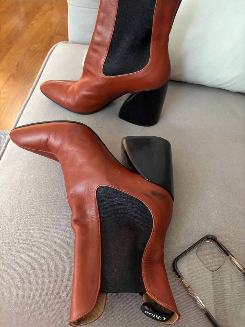 Chloe Red Leather Sculpted Block-Heel Chelsea Boot in 38.5 - Picture 7 of 7